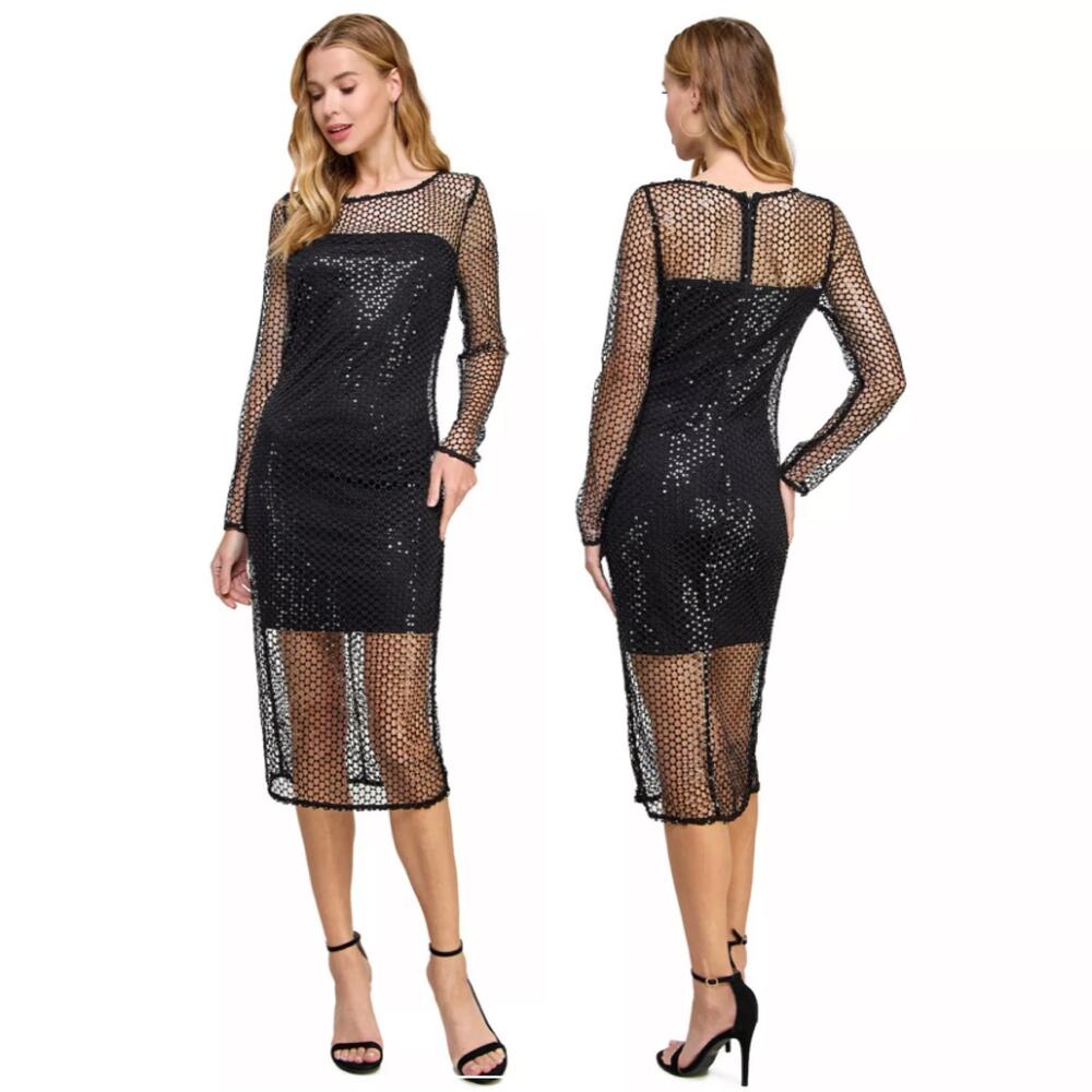 MORGAN & CO NWOT Crochet Sequin Midi Dress Black Size XS Bodycon Holiday